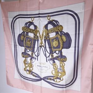 Authentic HERMES Carre 90 Scarf "BRIDES de GALA par" Silk Pink
